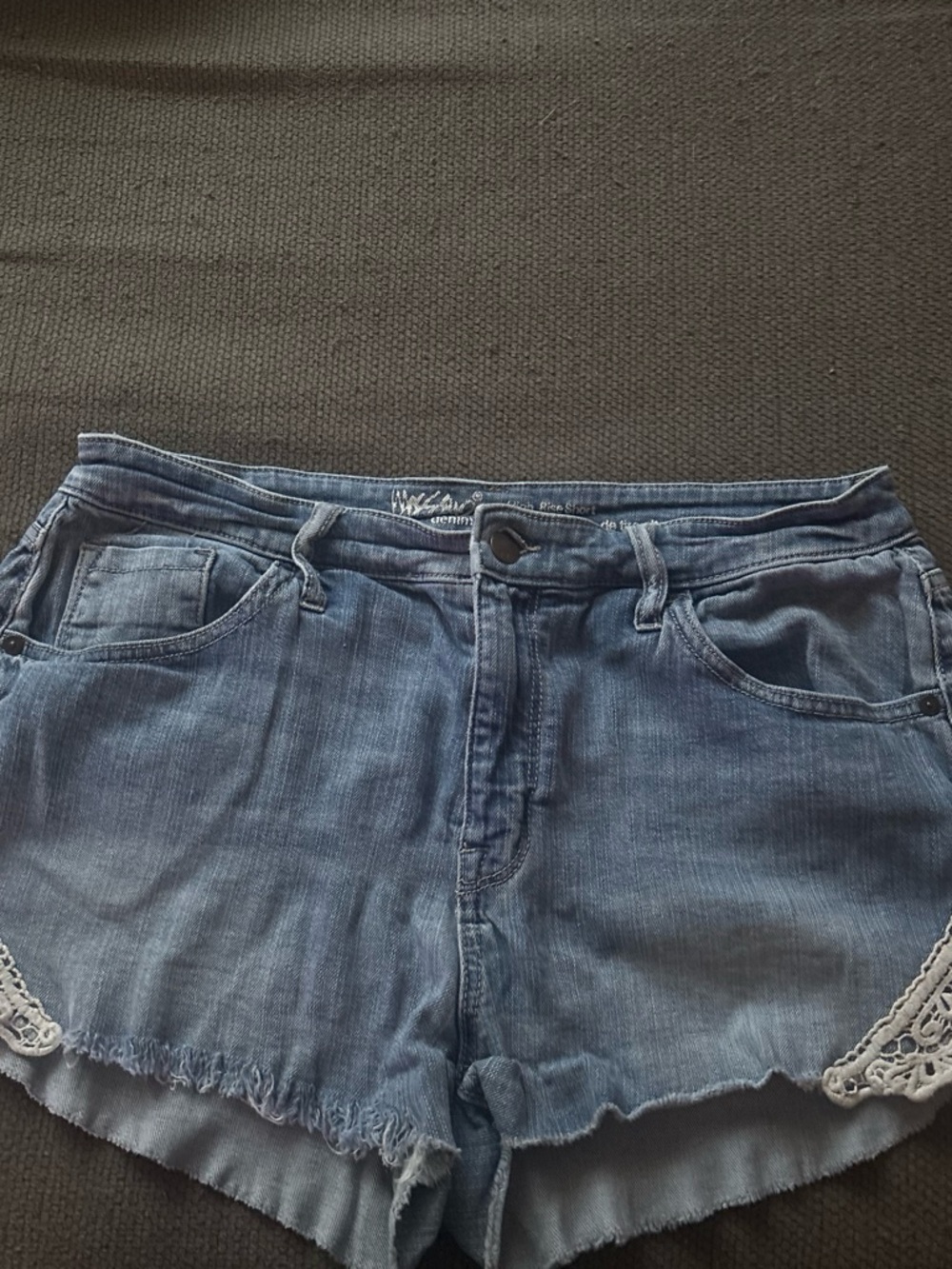 Denim Short Shorts with Lace Trim - Blue